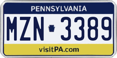 PA license plate MZN3389