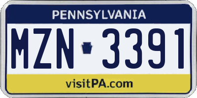 PA license plate MZN3391
