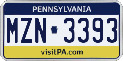 PA license plate MZN3393