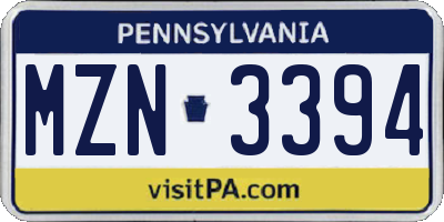 PA license plate MZN3394