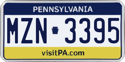 PA license plate MZN3395