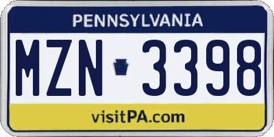 PA license plate MZN3398