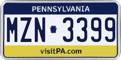 PA license plate MZN3399