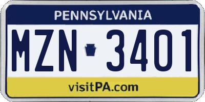 PA license plate MZN3401