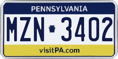 PA license plate MZN3402