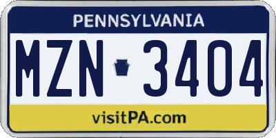 PA license plate MZN3404