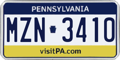 PA license plate MZN3410