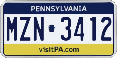 PA license plate MZN3412