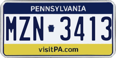 PA license plate MZN3413