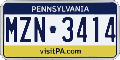 PA license plate MZN3414