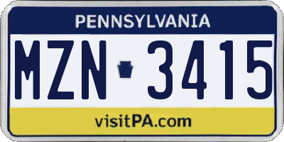 PA license plate MZN3415