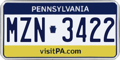 PA license plate MZN3422
