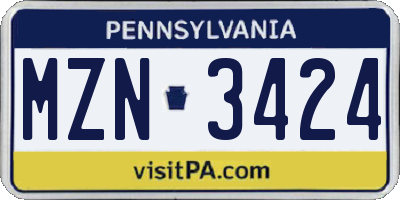 PA license plate MZN3424