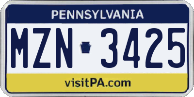 PA license plate MZN3425