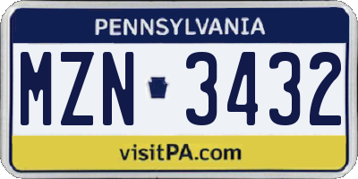 PA license plate MZN3432