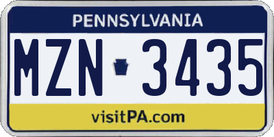 PA license plate MZN3435