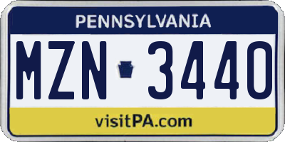 PA license plate MZN3440