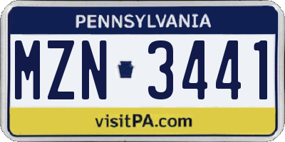 PA license plate MZN3441