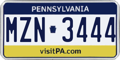 PA license plate MZN3444