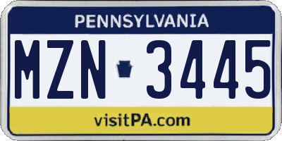 PA license plate MZN3445