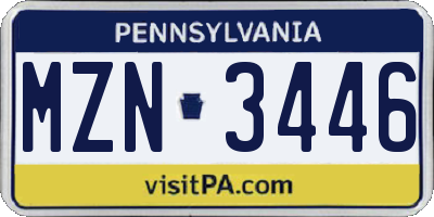 PA license plate MZN3446