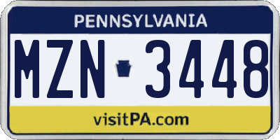 PA license plate MZN3448