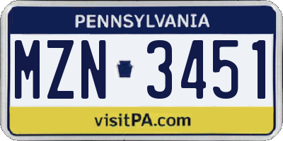 PA license plate MZN3451