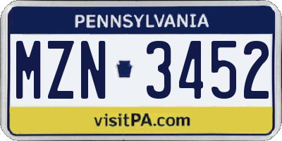 PA license plate MZN3452