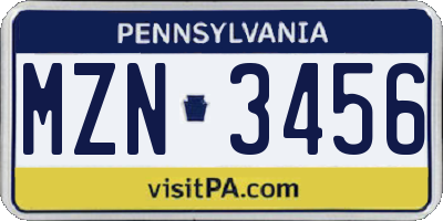PA license plate MZN3456