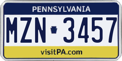 PA license plate MZN3457