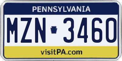 PA license plate MZN3460