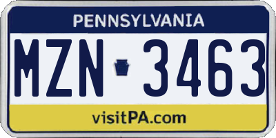 PA license plate MZN3463
