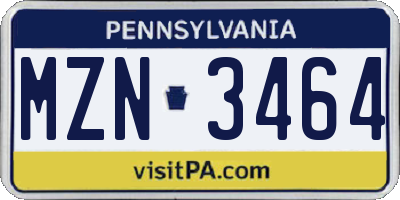 PA license plate MZN3464