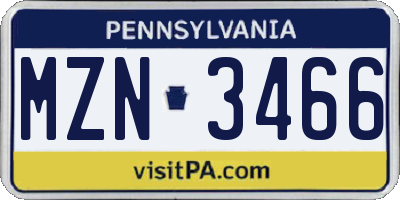 PA license plate MZN3466
