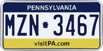 PA license plate MZN3467