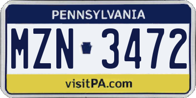 PA license plate MZN3472