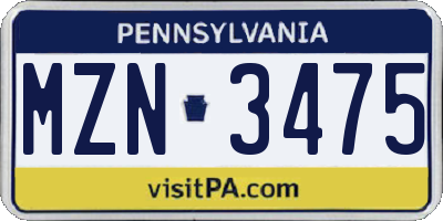 PA license plate MZN3475