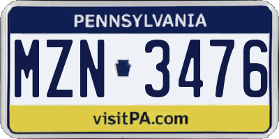 PA license plate MZN3476