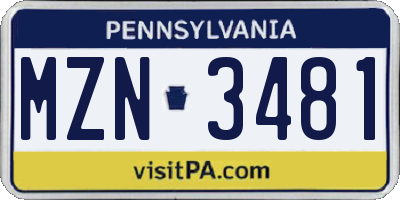 PA license plate MZN3481