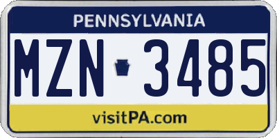PA license plate MZN3485