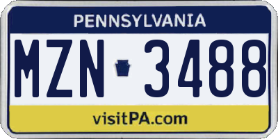 PA license plate MZN3488