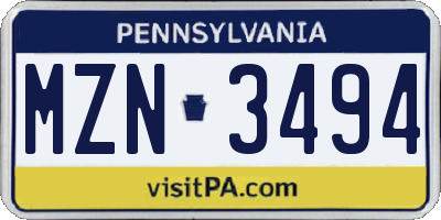 PA license plate MZN3494