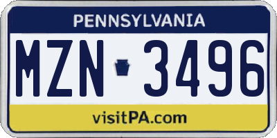 PA license plate MZN3496
