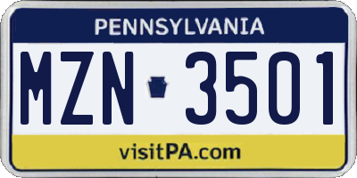 PA license plate MZN3501