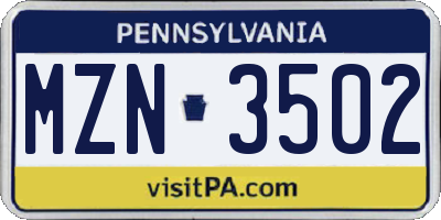PA license plate MZN3502