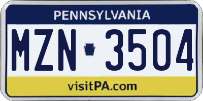 PA license plate MZN3504