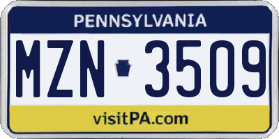 PA license plate MZN3509