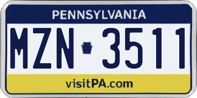 PA license plate MZN3511