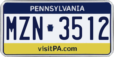 PA license plate MZN3512