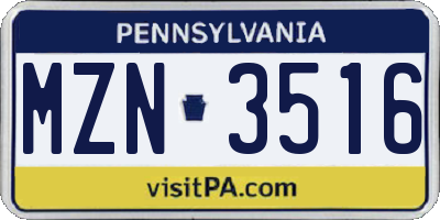 PA license plate MZN3516